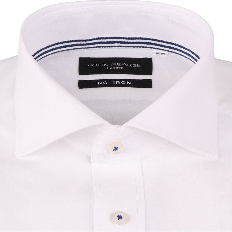 ジョンピアースブラック 【JOHN PEARSE Black】【ノーアイロン】ホリゾンタルワイドカラードレスワイシャツ/ホワイト/釦付糸：ネイビー/ULTRA MOVE/ニット素材 ホワイト系(白)