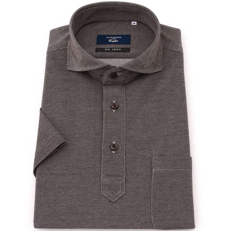 ＪＰコンフォート ネイビー 【半袖】【JOHN PEARSE comfort navy】【ノーアイロン】ホリゾンタルワイドビズポロシャツ プルオーバータイプ/デニムブラウン/ULTRA MOVE/ニット素材 茶中間