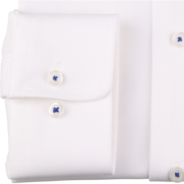 ジョンピアースブラック 【JOHN PEARSE Black】【ノーアイロン】ホリゾンタルワイドカラードレスワイシャツ/ホワイト/釦付糸：ネイビー/ULTRA MOVE/ニット素材 ホワイト系(白)