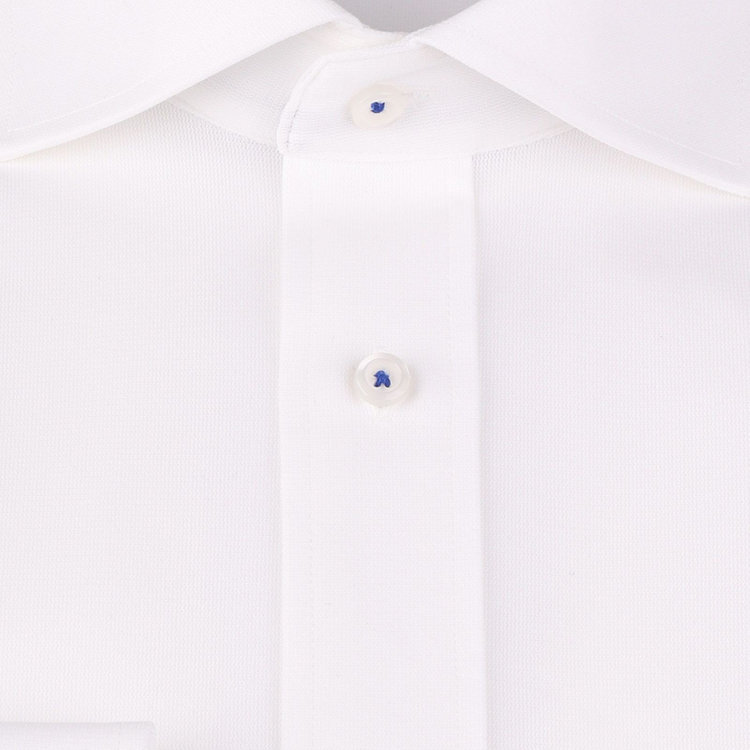 ジョンピアースブラック 【JOHN PEARSE Black】【ノーアイロン】ホリゾンタルワイドカラードレスワイシャツ/ホワイト/釦付糸：ネイビー/ULTRA MOVE/ニット素材 ホワイト系(白)