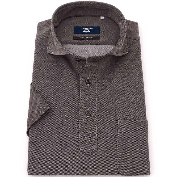 ＪＰコンフォート ネイビー 【半袖】【JOHN PEARSE comfort navy】【ノーアイロン】ホリゾンタルワイドビズポロシャツ プルオーバータイプ/デニムブラウン/ULTRA MOVE/ニット素材 茶中間
