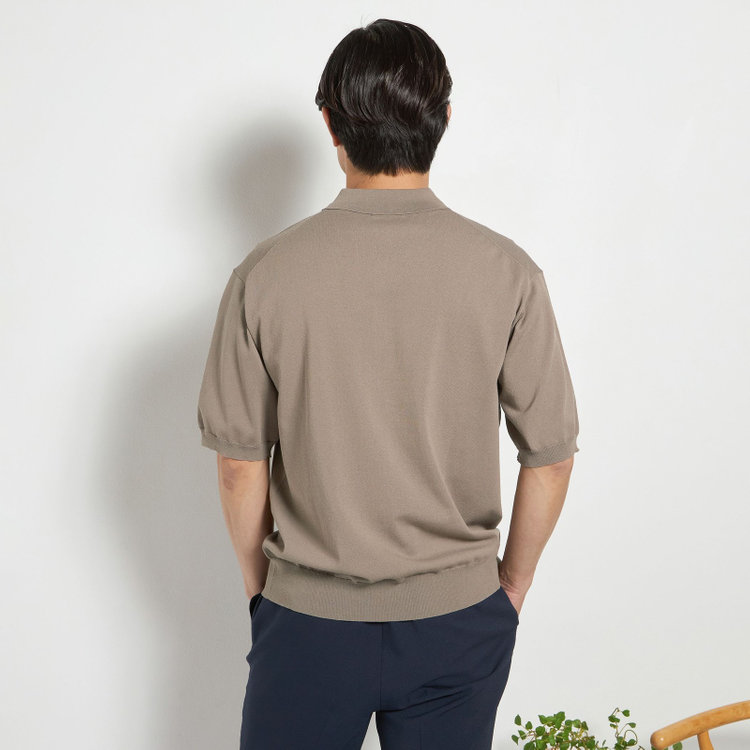 ジョンピアース 【JOHN PEARSE comfort navy】【半袖】ニットポロ/ブラウン 茶中間