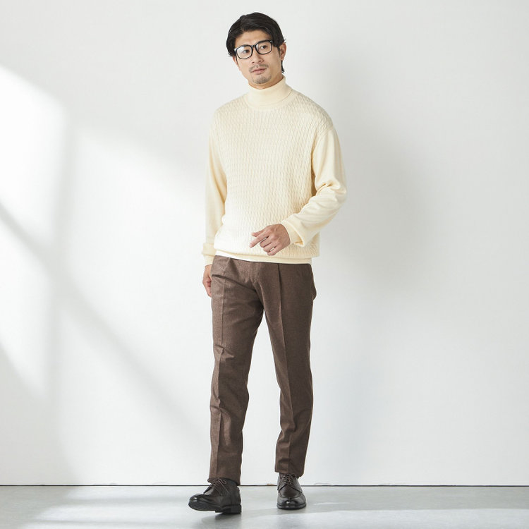 スタンリーブラッカ 【stanley blacker new york】【長袖】タートルネックケーブルニット/アイボリー オフホワイト