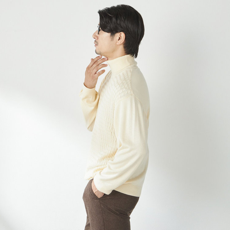 スタンリーブラッカ 【stanley blacker new york】【長袖】タートルネックケーブルニット/アイボリー オフホワイト