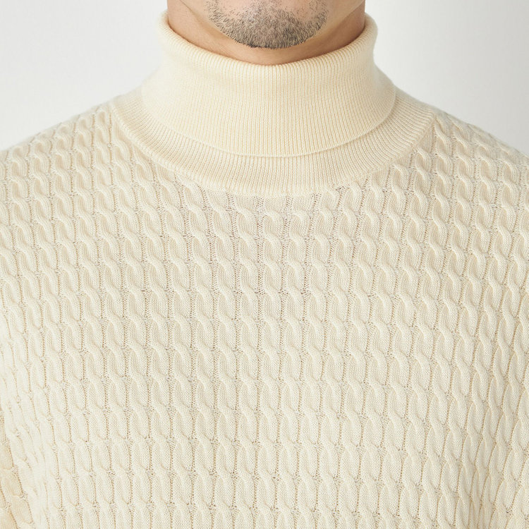 スタンリーブラッカ 【stanley blacker new york】【長袖】タートルネックケーブルニット/アイボリー オフホワイト