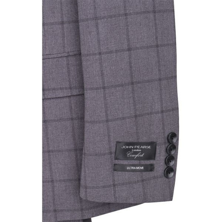 ＪＰ コンフォート 【JOHN PEARSE comfort】【春夏】2釦シングルスーツ 1タック/グレー×ウィンドペン/ULTRA MOVE/TRABEST グレー系(灰)
