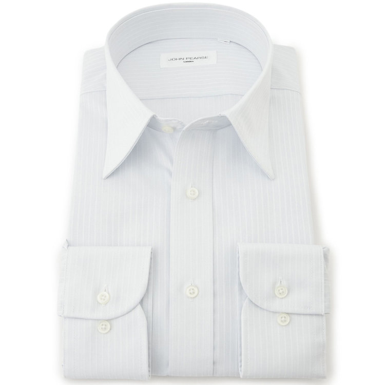 ジョンピアース 【JOHN PEARSE White】【形態安定】レギュラーカラードレスシャツ/グレー×ドビーストライプ/Oil guard グレー淡色