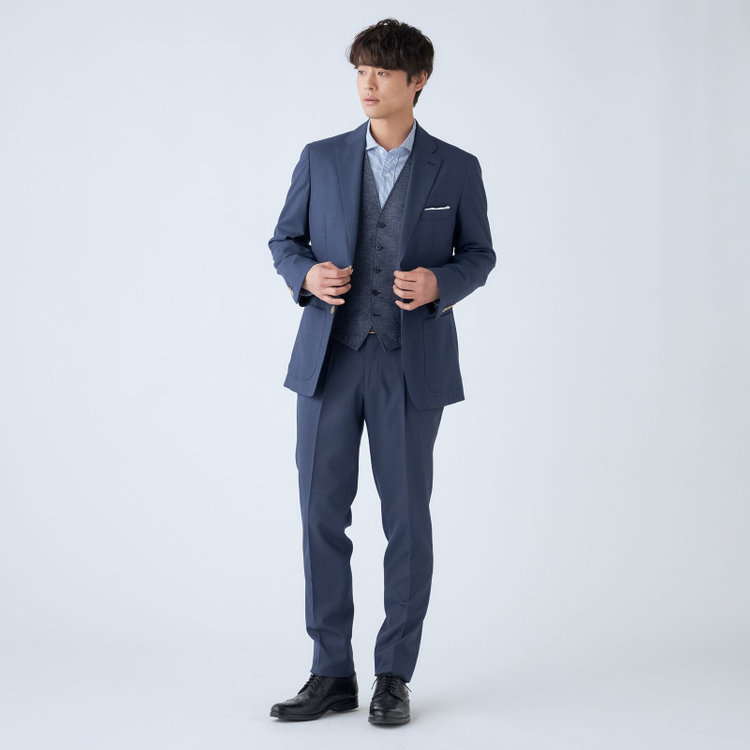 スタンリーブラッカ 【stanley blacker new york】【春夏】デニムルック2釦シングルセットアップジャケット/ネイビー×シャドーストライプ 紺中間