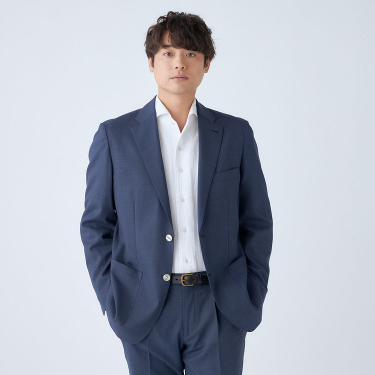 スタンリーブラッカ 【stanley blacker new york】【春夏】デニムルック2釦シングルセットアップジャケット/ネイビー×シャドーストライプ 紺中間