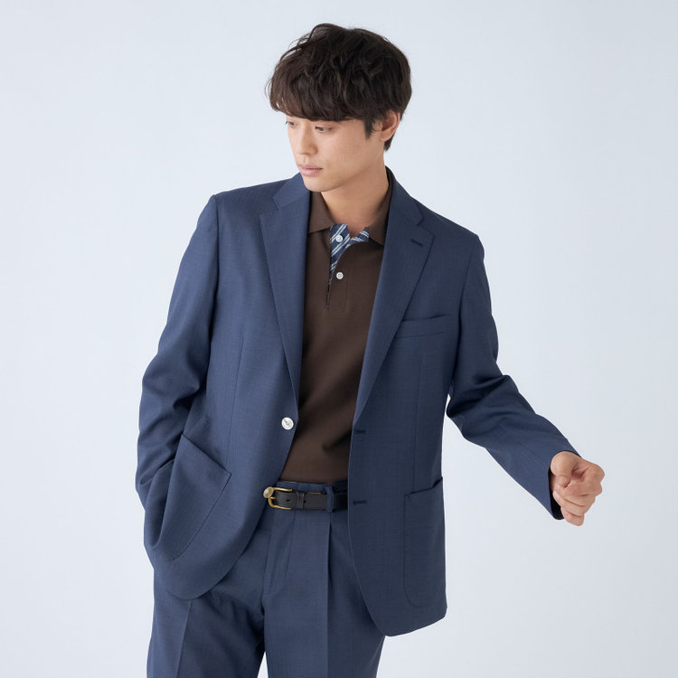 スタンリーブラッカ 【stanley blacker new york】【春夏】デニムルック2釦シングルセットアップジャケット/ネイビー×シャドーストライプ 紺中間