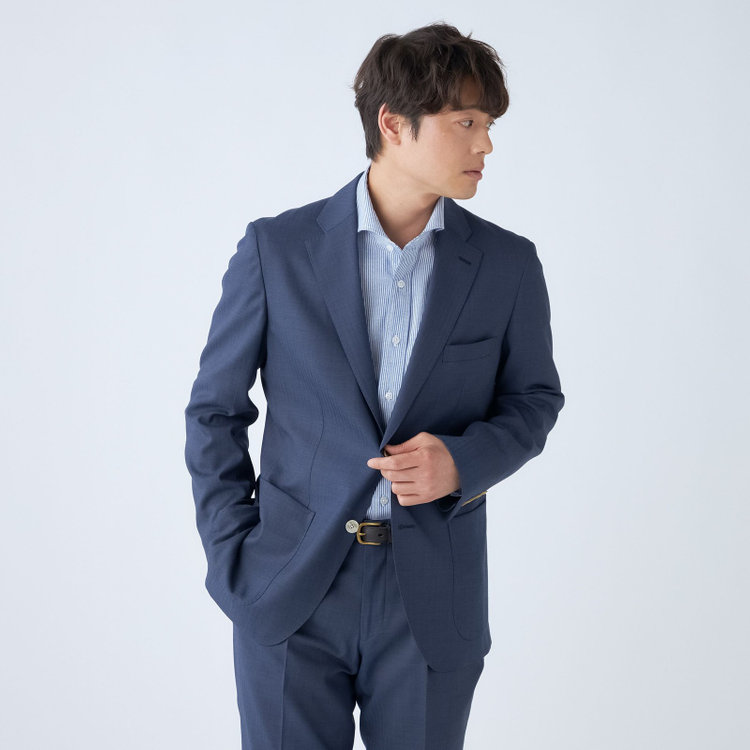 スタンリーブラッカ 【stanley blacker new york】【春夏】デニムルック2釦シングルセットアップジャケット/ネイビー×シャドーストライプ 紺中間