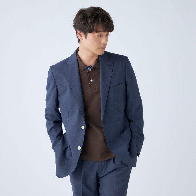 スタンリーブラッカ 【stanley blacker new york】【春夏】デニムルック2釦シングルセットアップジャケット/ネイビー×シャドーストライプ 紺中間