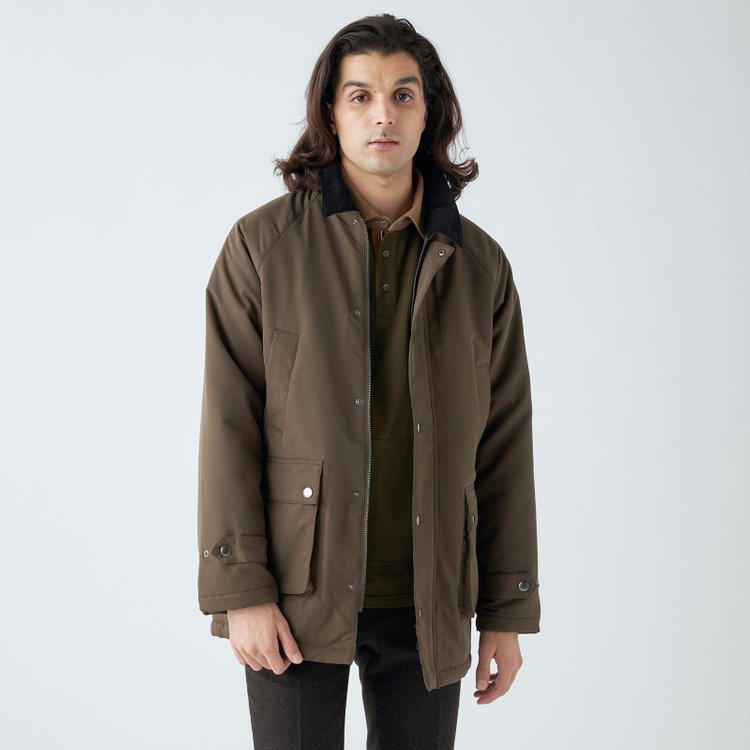 スタンリーブラッカ 【stanley blacker new york】【秋冬】衿切替長袖ポロ/カーキ 黄淡色