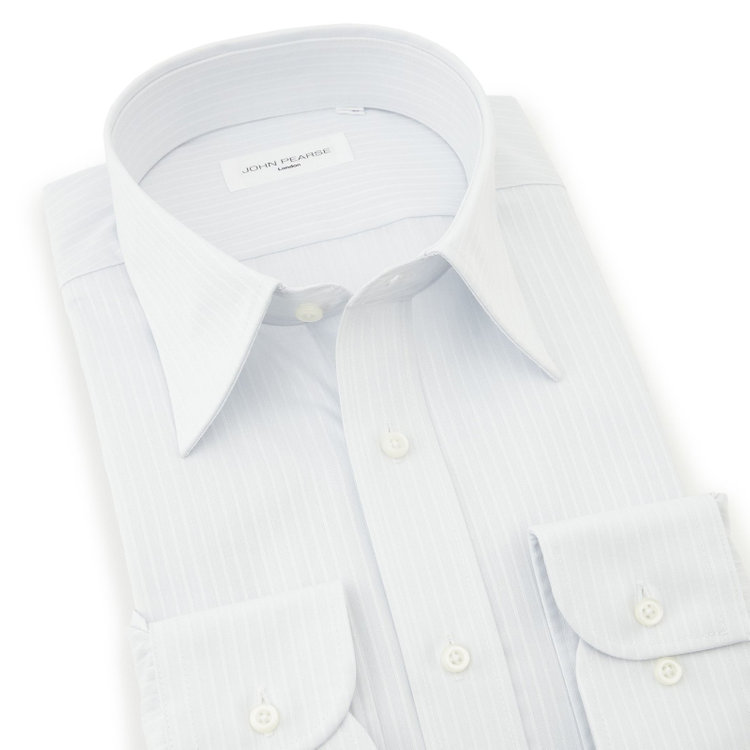 ジョンピアース 【JOHN PEARSE White】【形態安定】レギュラーカラードレスシャツ/グレー×ドビーストライプ/Oil guard グレー淡色