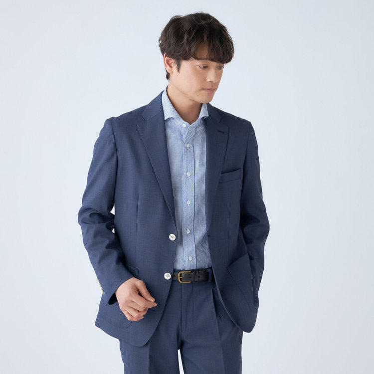 スタンリーブラッカ 【stanley blacker new york】【春夏】デニムルック2釦シングルセットアップジャケット/ネイビー×シャドーストライプ 紺中間