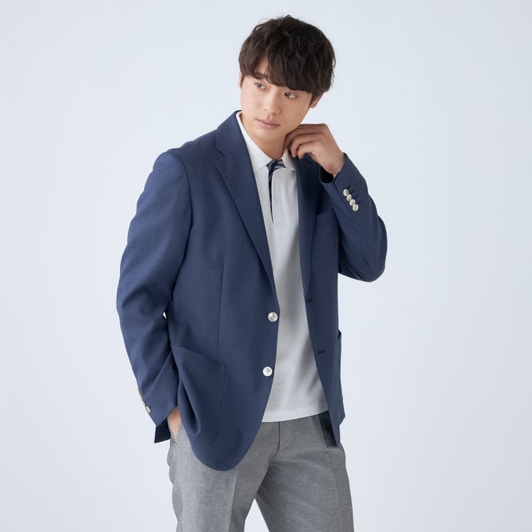 スタンリーブラッカ 【stanley blacker new york】【春夏】デニムルック2釦シングルセットアップジャケット/ネイビー×シャドーストライプ 紺中間