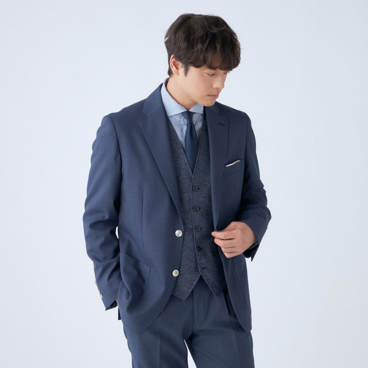 スタンリーブラッカ 【stanley blacker new york】【春夏】デニムルック2釦シングルセットアップジャケット/ネイビー×シャドーストライプ 紺中間