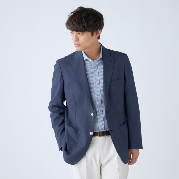 スタンリーブラッカ 【stanley blacker new york】【春夏】デニムルック2釦シングルセットアップジャケット/ネイビー×シャドーストライプ 紺中間