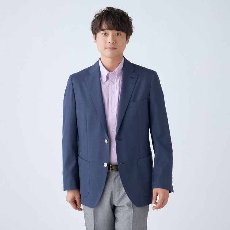 スタンリーブラッカ 【stanley blacker new york】【春夏】デニムルック2釦シングルセットアップジャケット/ネイビー×シャドーストライプ 紺中間