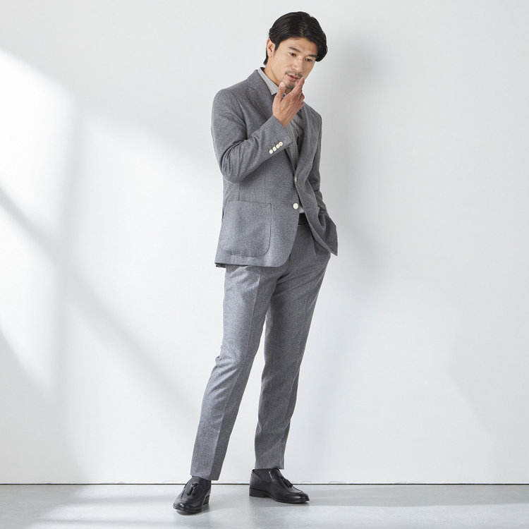 スタンリーブラッカ 【stanley blacker new york】【秋冬】2釦ジャケット/ライトフランネル グレー淡色