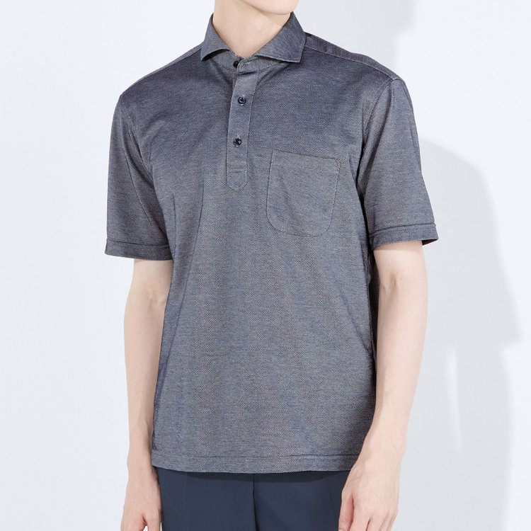 ＪＰコンフォート ネイビー 【半袖】【JOHN PEARSE comfort navy】【ノーアイロン】ホリゾンタルワイドビズポロシャツ プルオーバータイプ/ネイビーグレー/ULTRA MOVE/ニット素材 青濃色