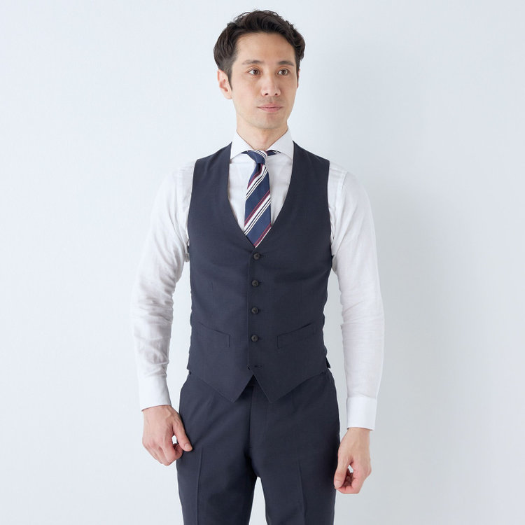 ＪＰ コンフォート 【JOHN PEARSE comfort】【春夏】2釦シングルスリーピーススーツ ショートタック/ネイビー×マイクロチェック/ULTRA MOVE/※裾上げ必要 紺中間