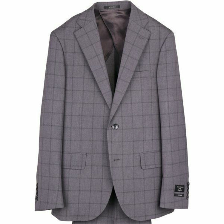 ＪＰ コンフォート 【JOHN PEARSE comfort】【春夏】2釦シングルスーツ 1タック/グレー×ウィンドペン/ULTRA MOVE/TRABEST グレー系(灰)