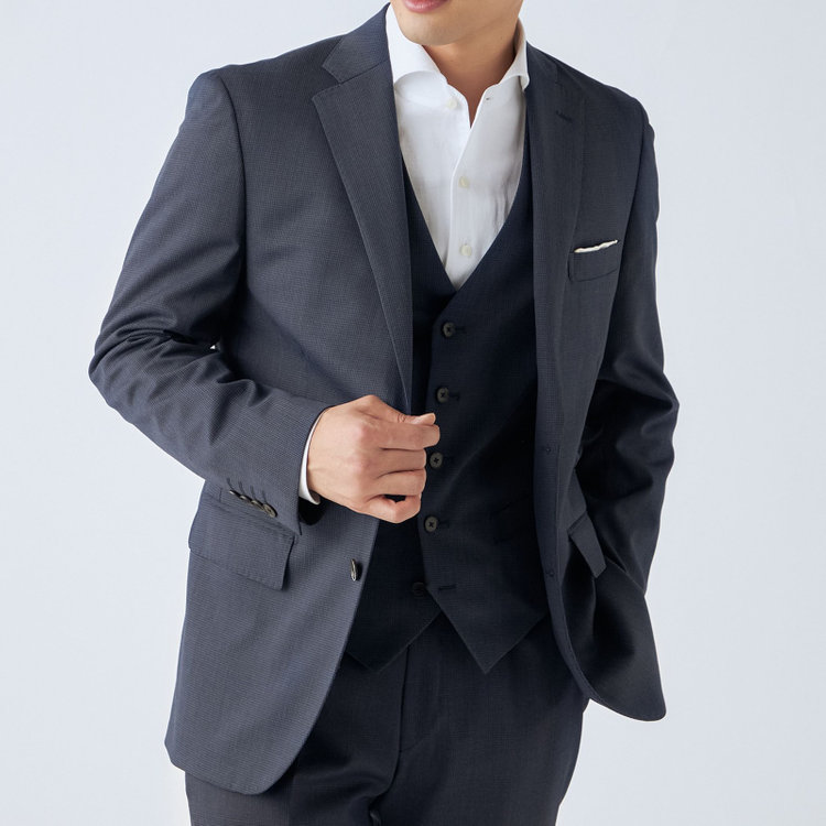 ＪＰ コンフォート 【ULTRA MOVE CROSS】【JOHN PEARSE comfort】【年間】2釦シングルジャケット/ネイビー×ハウンドトゥース 紺中間