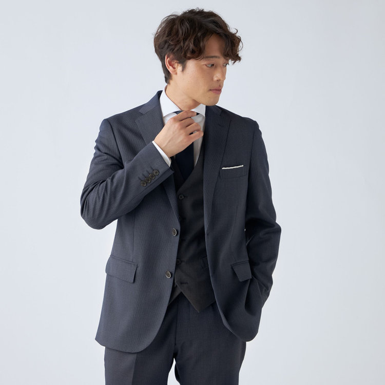 ＪＰ コンフォート 【ULTRA MOVE CROSS】【JOHN PEARSE comfort】【年間】2釦シングルジャケット/ネイビー×ハウンドトゥース 紺中間