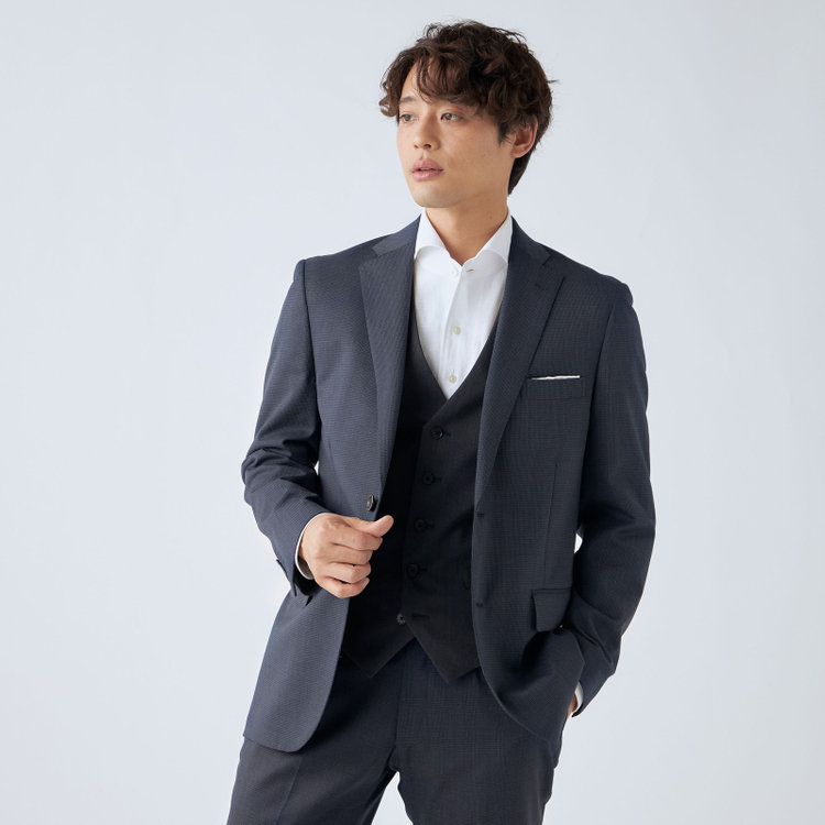 ＪＰ コンフォート 【ULTRA MOVE CROSS】【JOHN PEARSE comfort】【年間】2釦シングルジャケット/ネイビー×ハウンドトゥース 紺中間