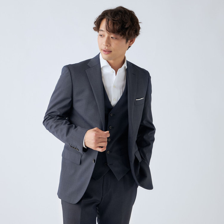 ＪＰ コンフォート 【ULTRA MOVE CROSS】【JOHN PEARSE comfort】【年間】2釦シングルジャケット/ネイビー×ハウンドトゥース 紺中間