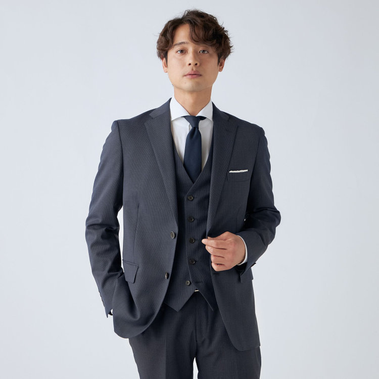 ＪＰ コンフォート 【ULTRA MOVE CROSS】【JOHN PEARSE comfort】【年間】2釦シングルジャケット/ネイビー×ハウンドトゥース 紺中間