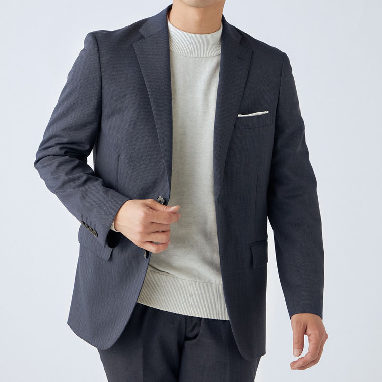 ＪＰ コンフォート 【ULTRA MOVE CROSS】【JOHN PEARSE comfort】【年間】2釦シングルジャケット/ネイビー×ハウンドトゥース 紺中間