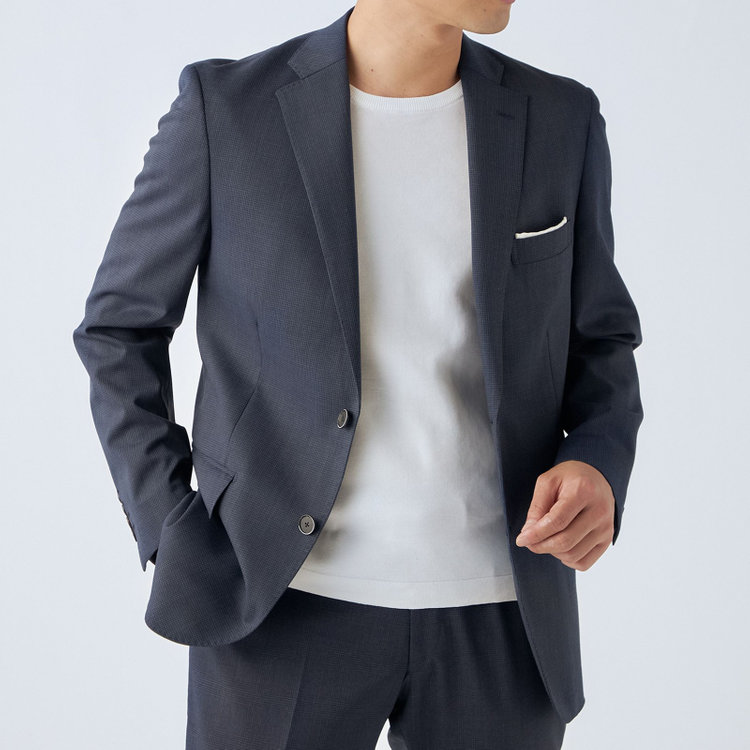 ＪＰ コンフォート 【ULTRA MOVE CROSS】【JOHN PEARSE comfort】【年間】2釦シングルジャケット/ネイビー×ハウンドトゥース 紺中間