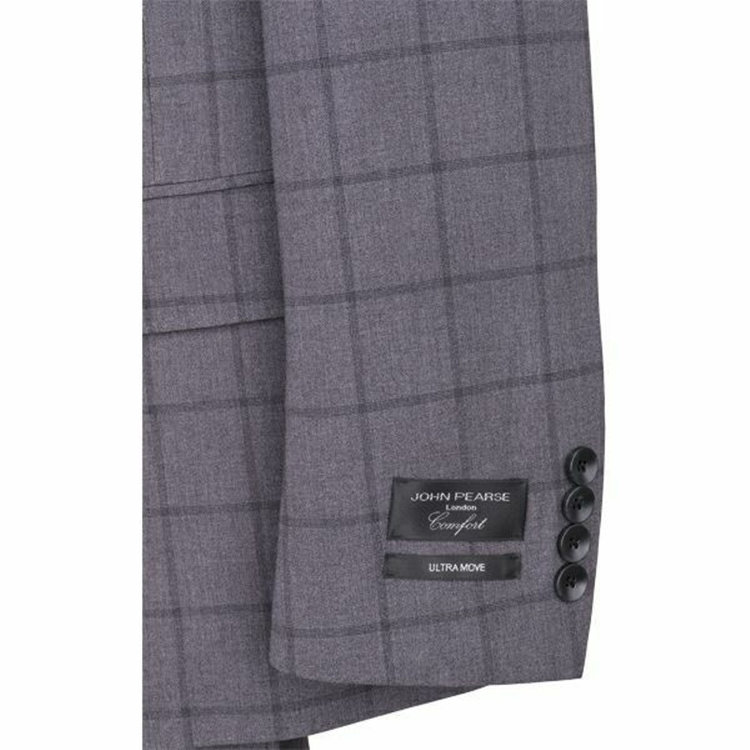 ＪＰ コンフォート 【JOHN PEARSE comfort】【春夏】2釦シングルスーツ 1タック/グレー×ウィンドペン/ULTRA MOVE/TRABEST グレー系(灰)