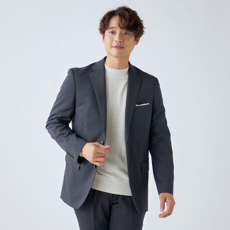 ＪＰ コンフォート 【ULTRA MOVE CROSS】【JOHN PEARSE comfort】【年間】2釦シングルジャケット/ネイビー×ハウンドトゥース 紺中間