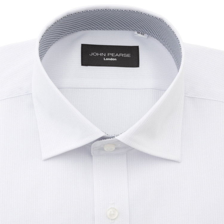 ジョンピアースブラック 【JOHN PEARSE Black】【SLIM】【形態安定】ワイドカラーワイシャツ/ホワイト×ドビーストライプ/襟袖裏別布 白