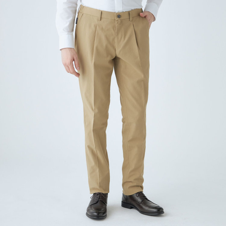 スタンリーブラッカ 【stanley blacker new york】【春夏】1タックストレッチパンツ/ベージュ/ウエストシャーリング仕様/※裾上げ必要 茶淡色